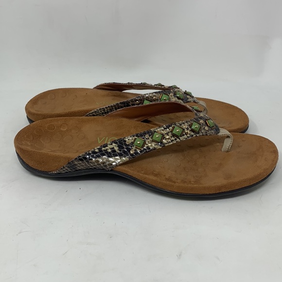 Vionic slip on sandals with Orthaheel technology animal print gold tone beaded - Picture 6 of 8